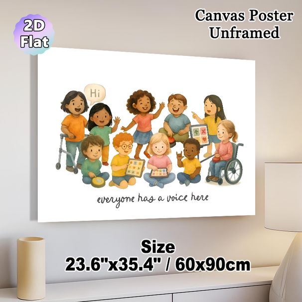Inclusive Community Painting Poster, Warm Watercolor-style Diverse Interacting People With Communication Aids Poster, Fosters Supportive Inclusive_maomaolike.com