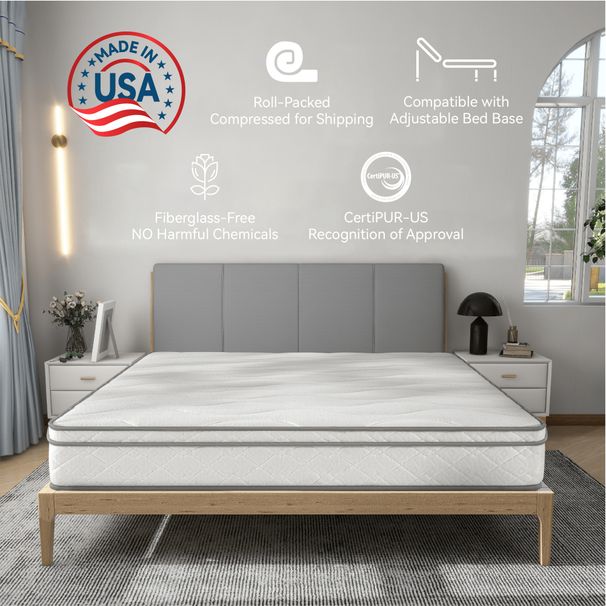 King Size Mattress,12 Inch Hybrid Mattress In A Box With Gel Memory Foam,Individually Wrapped Pocket Coils Innerspring For Breathable And Durable Support, Made In USA, CertiPUR-US Certified_maomaolike.com
