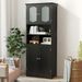 58.5 Inch Freestanding Linen Bathroom Storage Cabinet With Frost Glass Doors_maomaolike.com