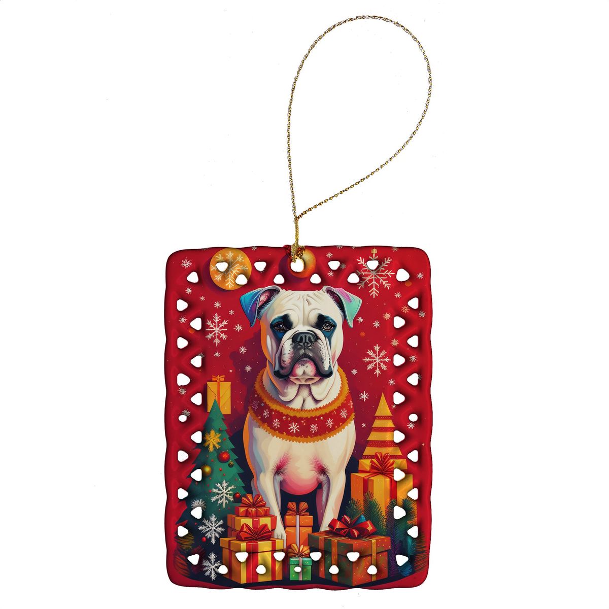 White Boxer Holiday Christmas Porcelain Ornament Christmas Tree Hanging Decorations For Home Christmas Holiday, Rectangle, Gift, Multicolor_maomaolike.com