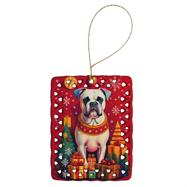 White Boxer Holiday Christmas Porcelain Ornament Christmas Tree Hanging Decorations For Home Christmas Holiday, Rectangle, Gift, Multicolor_maomaolike.com