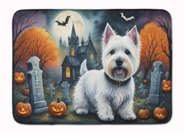 Westie Spooky Halloween Memory Foam Kitchen Mat Machine Washable Anti-Fatigue Mat Cushion Comfort Bath Mat Or Kitchen Rug_maomaolike.com