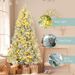 6FT Snow Flocked Christmas Tree, Pre-Lit Set With Tree & Garland & Wreath, Artificial Hinged Xmas Tree With Colorful LED Lights, 8 Lighting Modes, Pine Cones, Holiday Décor For Home_maomaolike.com
