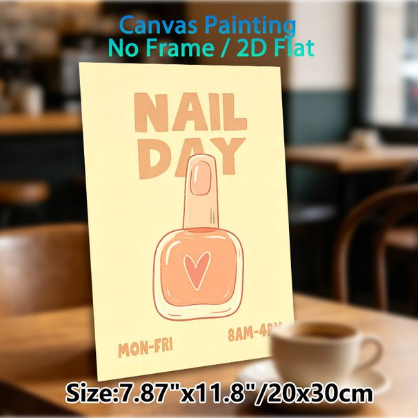 Nail Day Themed Painting Poster, Warm-toned Cute Cartoon Style Poster, Adorable Nail Polish Bottle With Heart Design, Suitable Decor For Beauty Salons_maomaolike.com