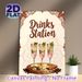 Drinks Station Painting Poster, Vintage Bohemian Style Poster, Elegant Pink Cocktail With Mint & Lime Design, Creates Cozy Beverage Area Atmosphere_maomaolike.com
