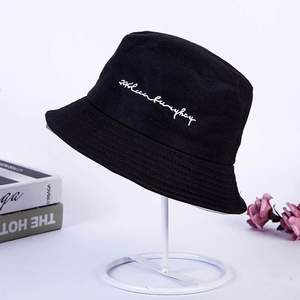 Hot Sale Simple Embroidery Bucket For Women Solid Color Cotton Fisherman Cap Men Outdoor Travel Panama Basin Hat_maomaolike.com