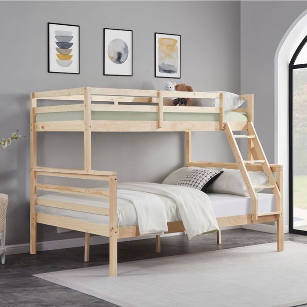 Twin Over Full Bunk Bed With Ladder,Wooden Bunk Bed With High Guardrail And Ladder For Kids, Teens, Dorm Rooms, And Guest Rooms,No Box Spring Needed,Natural_maomaolike.com