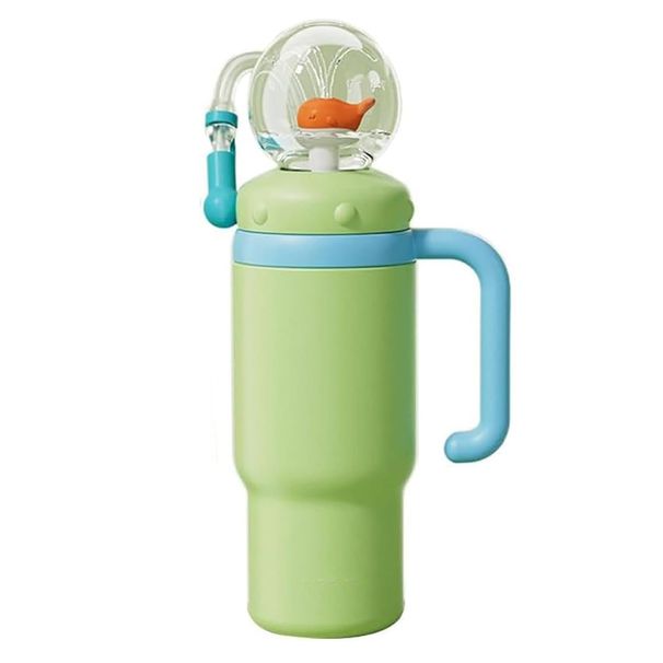 710ML Stainless Steel Fountain Tumbler Handle Leak Proof Whale Squirt Drinking Cup Water Bottle With Straw Creative G_maomaolike.com