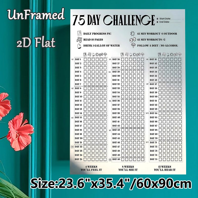 75 Day Challenge Tracking Chart Painting Poster, Clear-structured Daily Goal Tracker Poster, Assists With Recording Fitness & Self-improvement_maomaolike.com