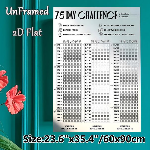 75 Day Challenge Tracking Chart Painting Poster, Clear-structured Daily Goal Tracker Poster, Assists With Recording Fitness & Self-improvement_maomaolike.com