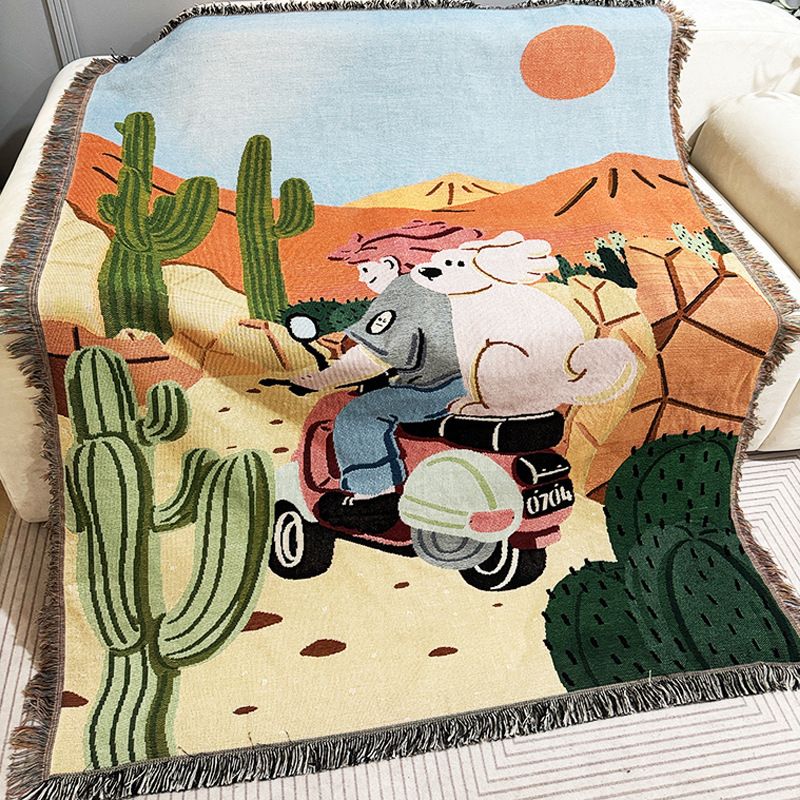 Kai Love Cartoon Dog Riding Motorcycle Pattern Single Seat Sofa Outdoor Camping Mat Cotton Blanket_maomaolike.com