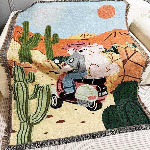 Kai Love Cartoon Dog Riding Motorcycle Pattern Single Seat Sofa Outdoor Camping Mat Cotton Blanket_maomaolike.com