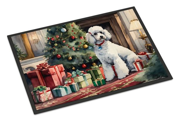 Poodle Cozy Christmas Doormat Front Door Mat Indoor Outdoor Rugs For Entryway, Non Slip Washable Low Pile, 24H X 36W_maomaolike.com