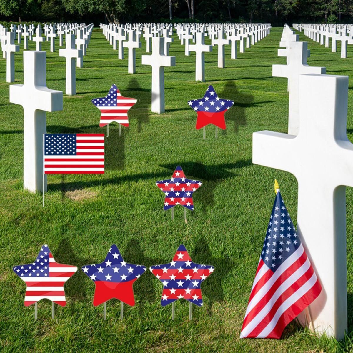 8Pcs 4th Of July Yard Sign With 16pcs Stake USA Flag Star Shape Memorial Day Lawn Decor For Independence Day Patriotic Party Supplies_maomaolike.com