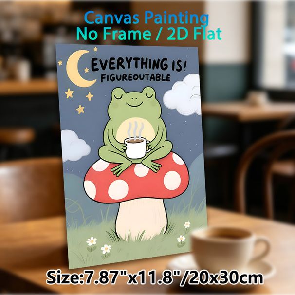 Inspirational Frog Painting Poster, Warm & Cute Cartoon Frog On Mushroom With Motivational Quote Night Scene Poster, Uplifting Wall Decor For Bedroom_maomaolike.com