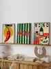 A Triptych Of Decorative Art With A Pop Aesthetic, Vintage Dining Aesthetics, Chilli Peppers, Red Wine, Grapes And Cuisine._maomaolike.com