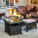 Outsunny 22'' Rattan Wicker Side Table With Steel Frame, Umbrella Insert Hole, Sand Bag For Outdoor, Patio, Garden, Backyard, Black & Tan_maomaolike.com