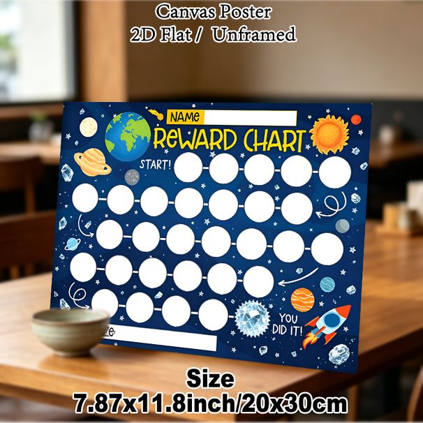Space Themed Reward Chart Painting Poster, Vibrant Cartoon Space Scene Poster, Practical Tool To Track Progress And Achievements, Suitable For Home Or_maomaolike.com