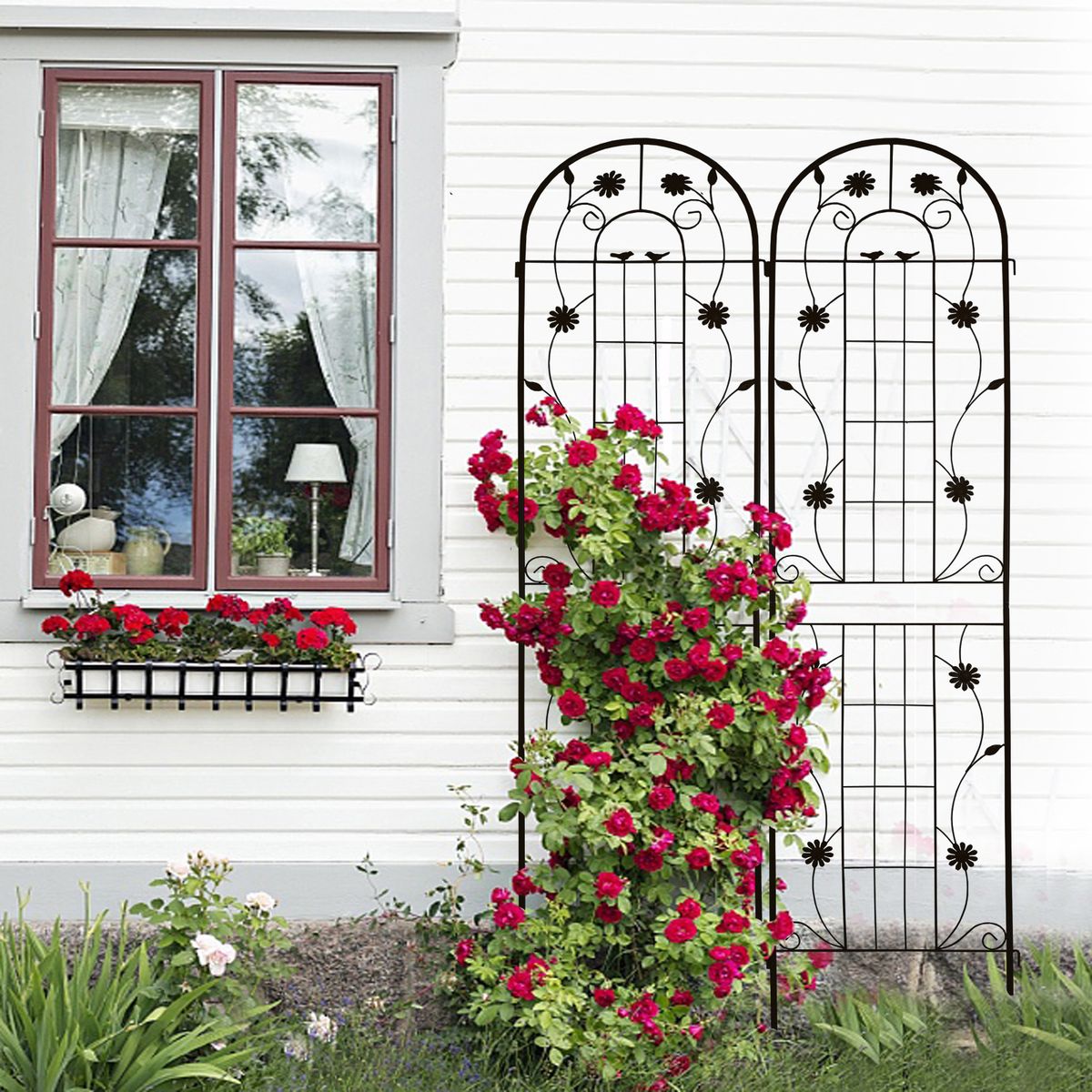 2 Pack Metal Garden Trellis 86.7" X 19.7" Rustproof Trellis For Climbing Plants Outdoor Flower Support Black_maomaolike.com