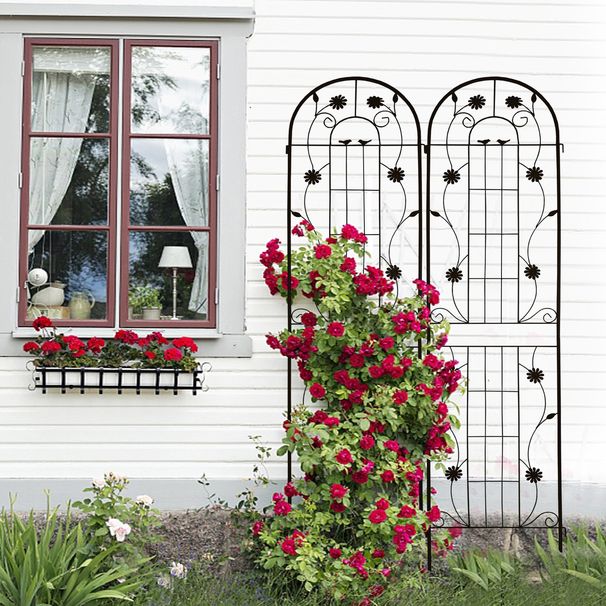 2 Pack Metal Garden Trellis 86.7" X 19.7" Rustproof Trellis For Climbing Plants Outdoor Flower Support Black_maomaolike.com
