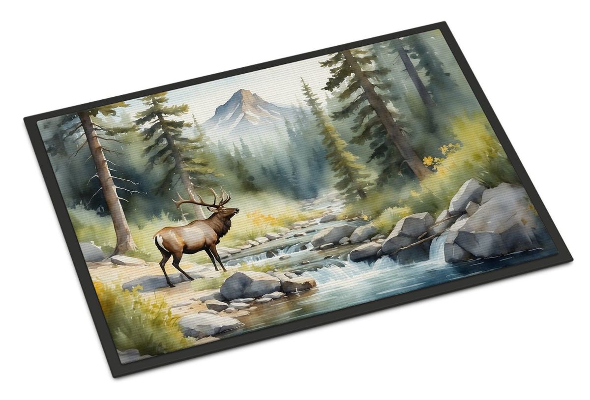 Mountain Stream Elk Doormat Front Door Mat Indoor Outdoor Rugs For Entryway, Non Slip Washable Low Pile, 24H X 36W_maomaolike.com