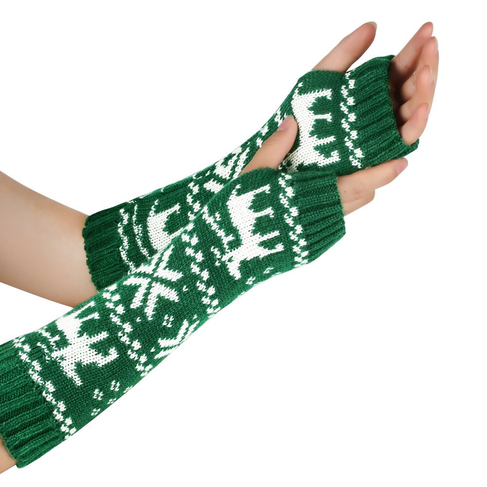 Unisex Warm half-finger gloves knitted acrylic deer cuff for Christmas Day medium length men and women_maomaolike.com