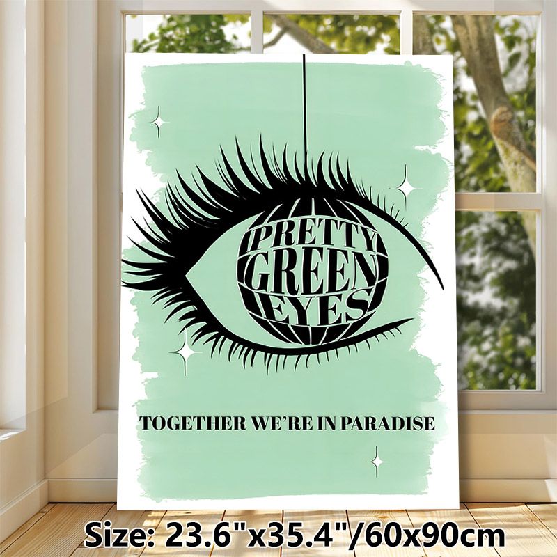 Pretty Green Eyes Painting Poster, Minimalist Retro Black Eye & Disco Ball Text Art Poster, Stylish Artistic Decor Ideal For Bedroom, Living Room Or_maomaolike.com