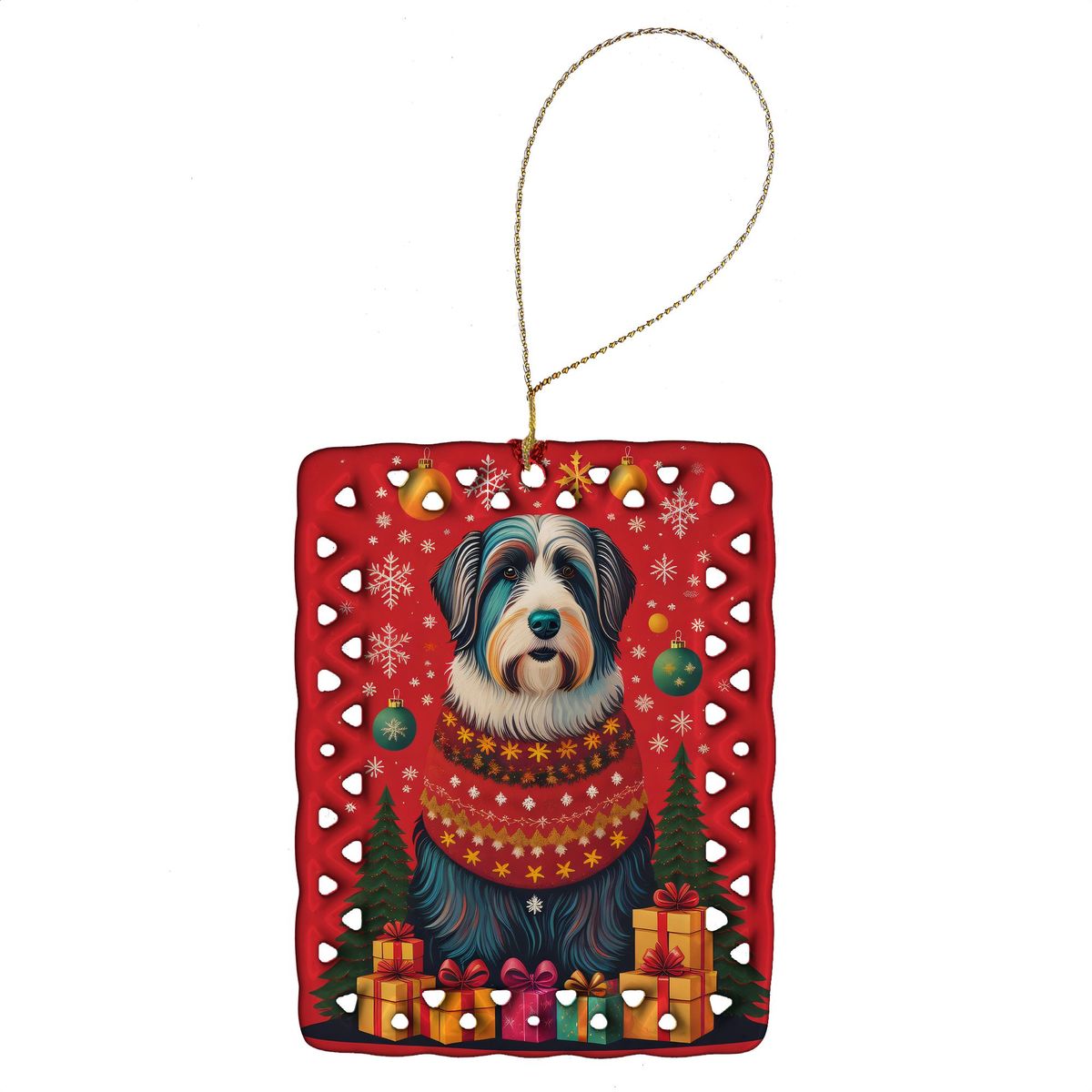 Bearded Collie Holiday Christmas Porcelain Ornament Christmas Tree Hanging Decorations For Home Christmas Holiday, Rectangle, Gift, Multicolor_maomaolike.com
