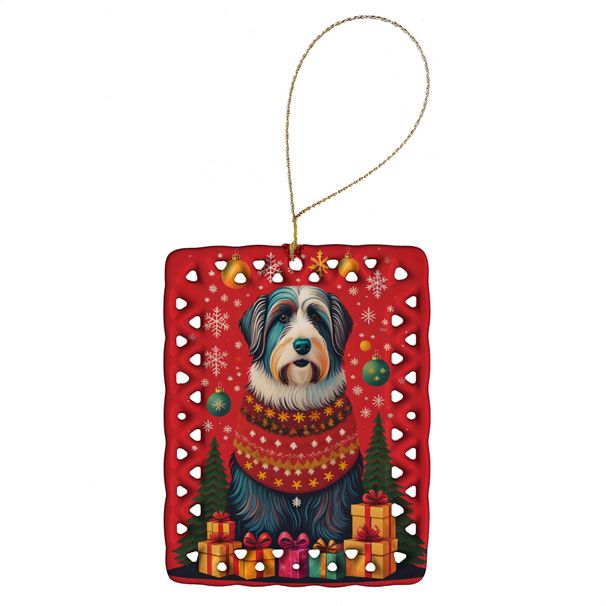 Bearded Collie Holiday Christmas Porcelain Ornament Christmas Tree Hanging Decorations For Home Christmas Holiday, Rectangle, Gift, Multicolor_maomaolike.com