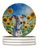 Whippet In Sunflowers Large Sandstone Coasters Pack Of 4 Absorbent Round Coasters Decor Gifts For Men Or Women, 4 In, Multicolor_maomaolike.com