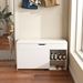 Entryway Bench With Shoe Storage,Adjustable 3-Tier Flip-Up Drawers & Hidden Cabinet,Space-Saving Shoe Organizer,Triple Storage And Modern Design,for Hallway And Living Room,White_maomaolike.com