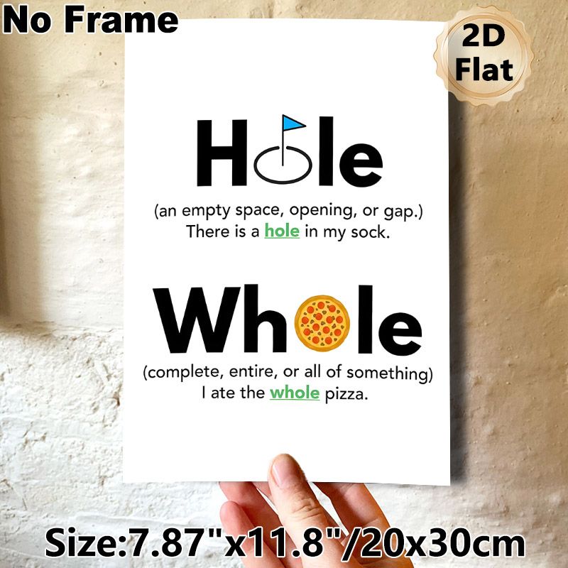 Homophone "Hole & Whole" Educational Painting Poster, Clear Minimalist Typographic & Illustrative Poster, Aids In Distinguishing Confusing Homophones_maomaolike.com