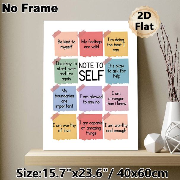 Note To Self Motivational Painting Poster, Soft-colored Sticky Note Style Text Art Poster, Features Warm Self-care Affirmations, Ideal For Bedroom_maomaolike.com