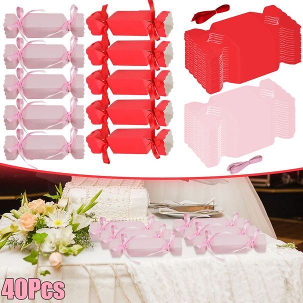40Pcs Wedding Party Treat Boxes Small Pink Red Candy Shaped Gift Boxes With Ribbon Cookie Chocolate Snack Goodies Wrapping Boxes For Birthday Holidays Anniversary Dinners Table Favor Decor Supplies_maomaolike.com