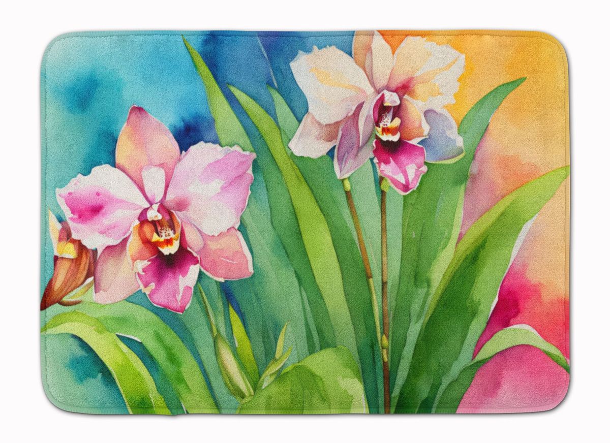 Orchids In Watercolor Memory Foam Kitchen Mat Machine Washable Anti-Fatigue Mat Cushion Comfort Bath Mat Or Kitchen Rug_maomaolike.com