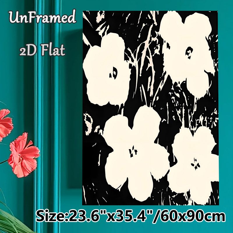 Abstract Floral Painting Poster, Monochrome Minimalist Abstract Flower & Branch Scene Poster, Sleek Artistic Wall Decor Suitable For Living Room_maomaolike.com