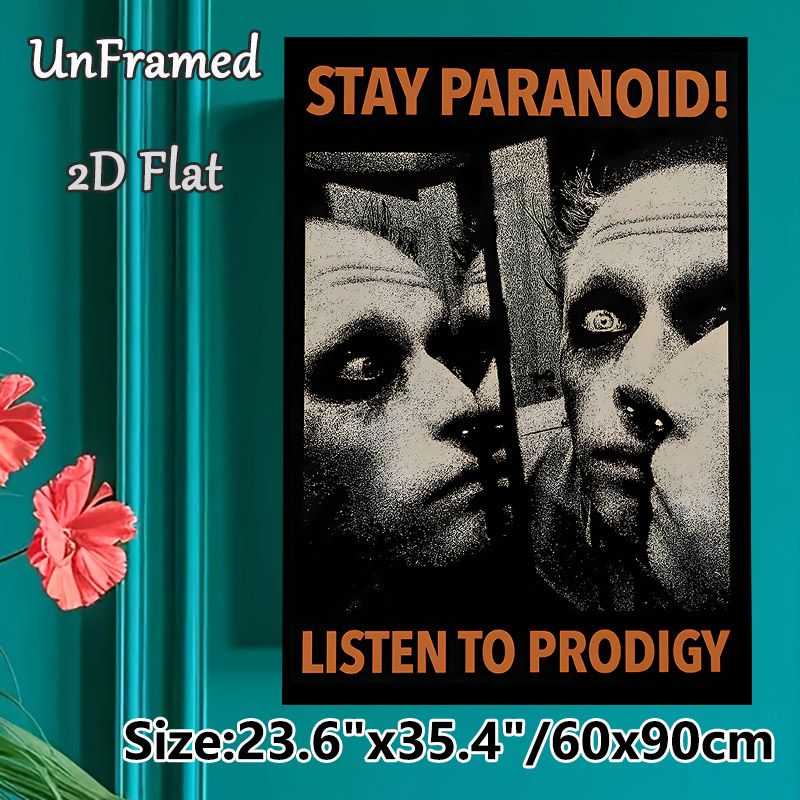 "Stay Paranoid" Themed Portrait Painting Poster, Vintage Grainy Dark Split-face Art Poster, Edgy Music-inspired Decor Ideal For Home Studio, Living_maomaolike.com