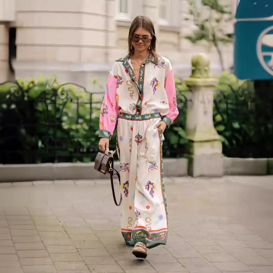 Women's clothing casual fashion all-match linen printed macaron long-sleeved suit_maomaolike.com