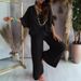 Women's Clothing V neck bat sleeve top casual pants set_maomaolike.com