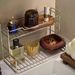 Minimalist Double-layer Shelf For Bathroom Sink To Store Cosmetics, Shower Gel, Toiletries, And With Drainage Function_maomaolike.com
