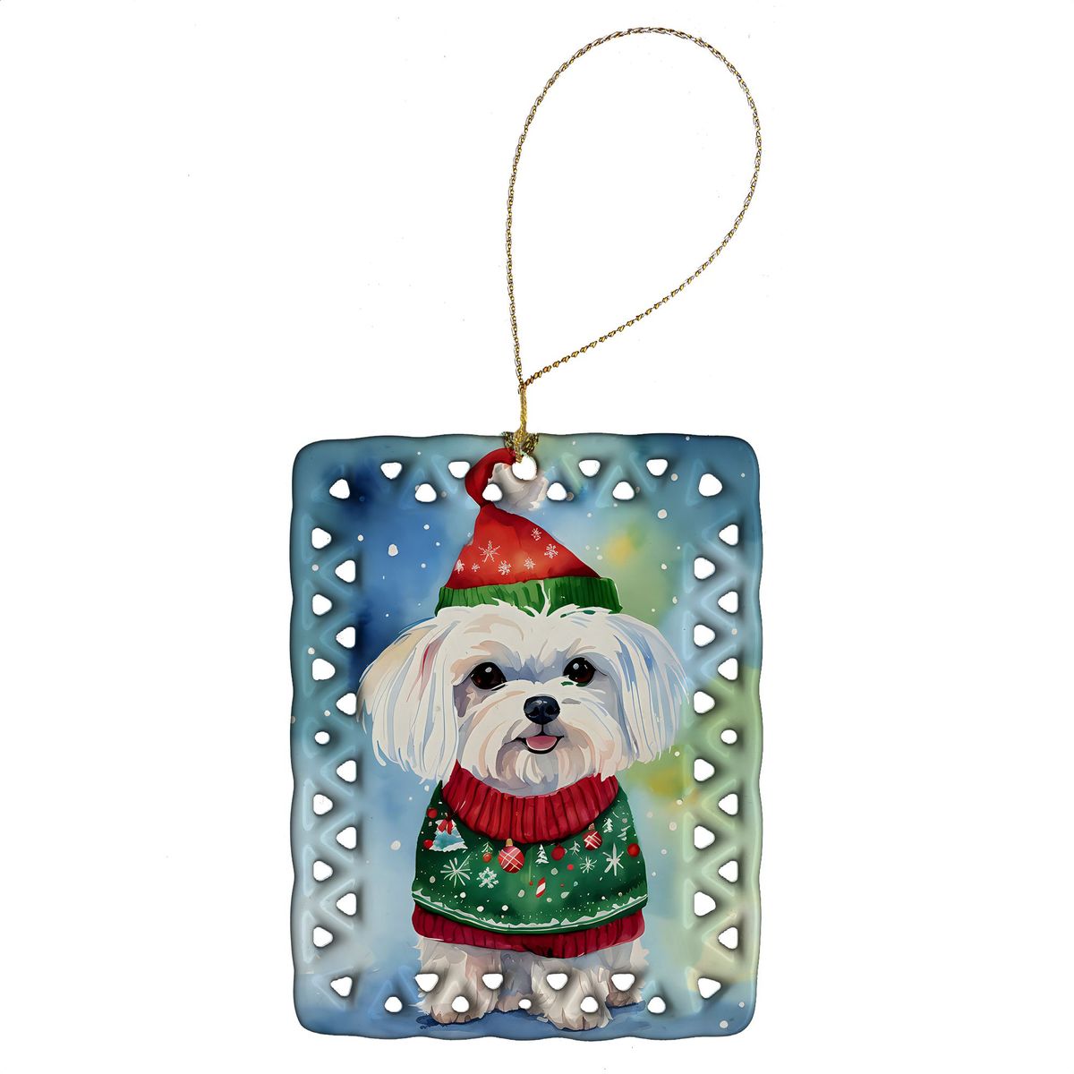 Maltese Christmas Porcelain Ornament Christmas Tree Hanging Decorations For Home Christmas Holiday, Rectangle, Gift, Multicolor_maomaolike.com