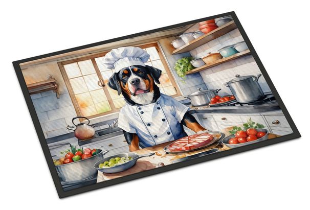 Greater Swiss Mountain Dog The Chef Doormat Front Door Mat Indoor Outdoor Rugs For Entryway, Non Slip Washable Low Pile, 24H X 36W_maomaolike.com