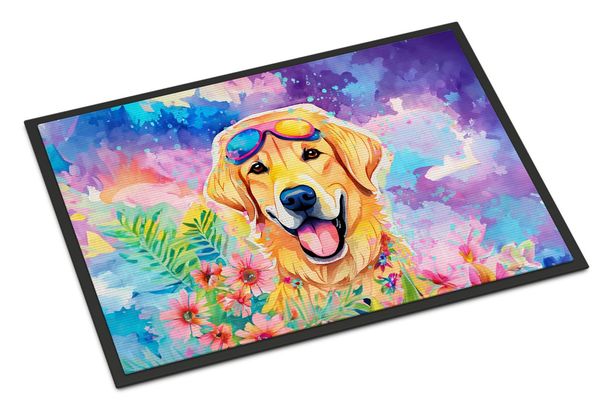 Yellow Labrador Hippie Dawg Doormat Front Door Mat Indoor Outdoor Rugs For Entryway, Non Slip Washable Low Pile, 24H X 36W_maomaolike.com