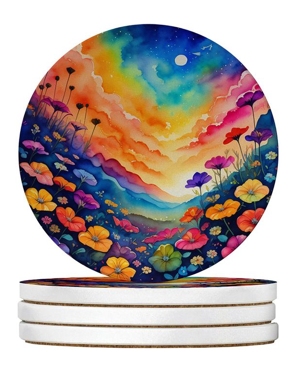 Colorful Petunias Large Sandstone Coasters Pack Of 4 Absorbent Round Coasters Decor Gifts For Men Or Women, 4 In, Multicolor_maomaolike.com