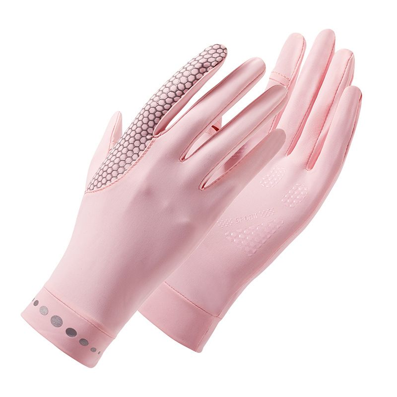 Sunscreen gloves ladies spring and summer outdoor riding ice silk anti-ultraviolet full finger dew finger cool feeling thin gloves men_maomaolike.com