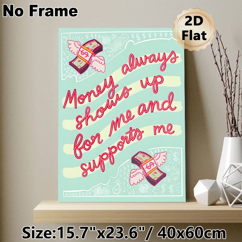 Money Affirmation Painting Poster, Vibrant Playful Graphic Poster, Inspirational Money-themed Quote With Winged Cash Illustrations, Ideal For Home_maomaolike.com