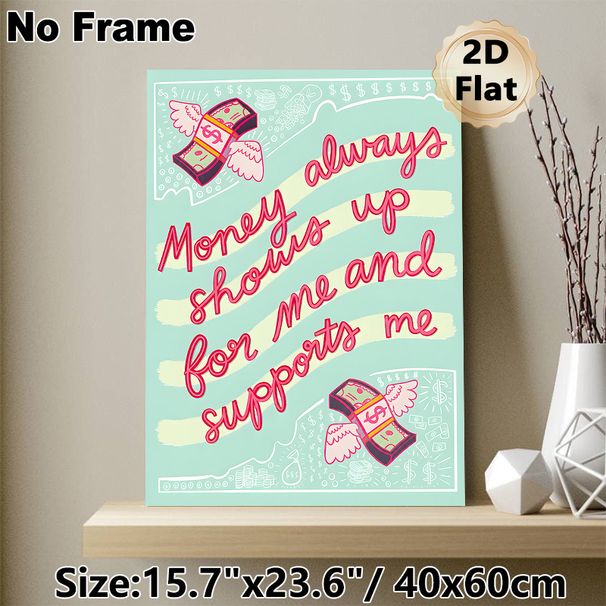 Money Affirmation Painting Poster, Vibrant Playful Graphic Poster, Inspirational Money-themed Quote With Winged Cash Illustrations, Ideal For Home_maomaolike.com