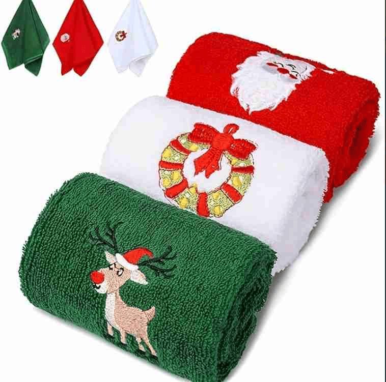 Christmas Hand Towels, Maxs Dish Towel Bathroom Kitchen,100% Cotton,Decorative Dish Face Towels Set For Drying,Cleaning,Cooking And Decorations,Embroidered Holiday Design_maomaolike.com