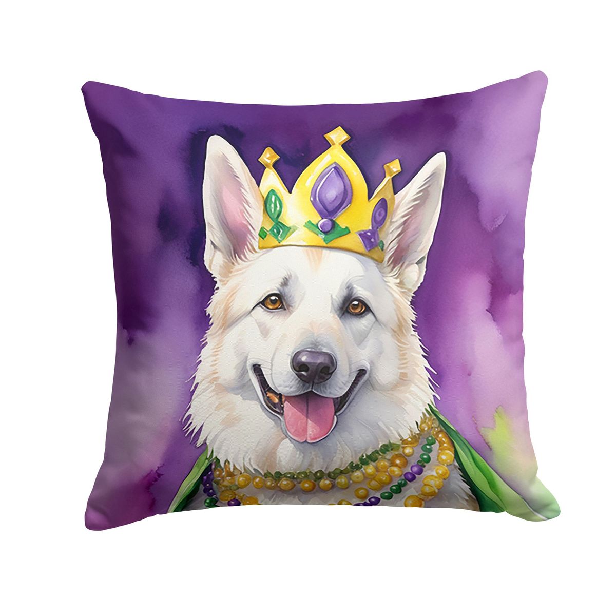 White German Shepherd King Of Mardi Gras Throw Pillow Machine Washable, Indoor Outdoor Decorative Pillow For Couch, Bed Or Patio, 14Hx14W_maomaolike.com