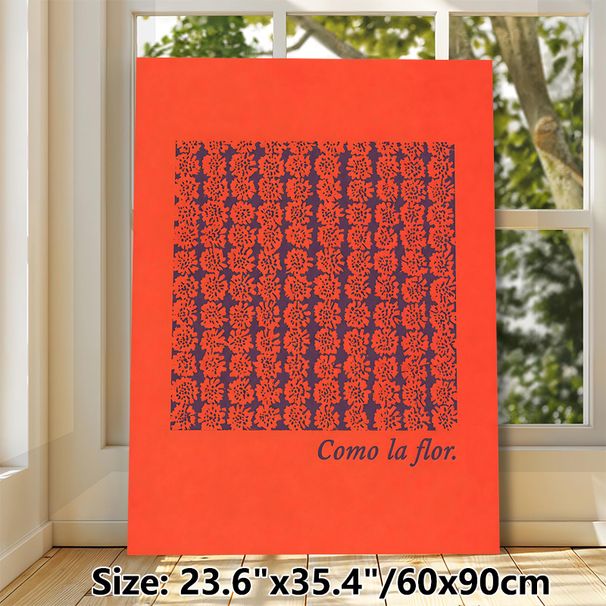 Floral Themed Painting Poster, Vibrant Orange Block-style Flower Grid Poster, Striking Color Contrast Decor Suitable For Living Room, Bedroom_maomaolike.com